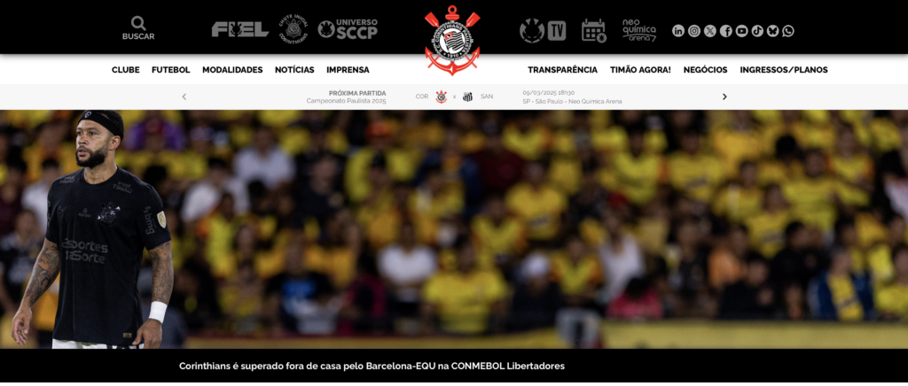imagem reprodução site Corinthians
